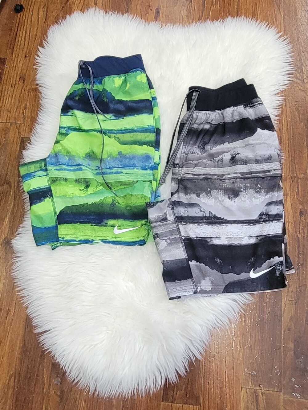 Nike  Boys  Quick-Dry Shorts in Neon Green & Gray Stripe